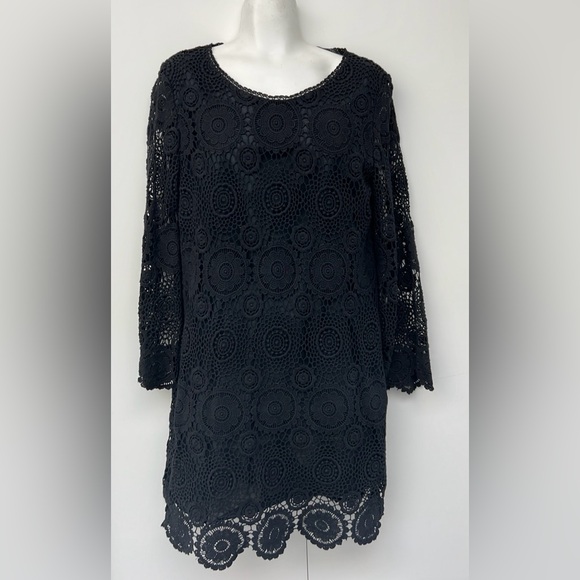 ZARA | Black Crochet Cotton Mini Scalloped Shift Dress - Picture 9 of 9